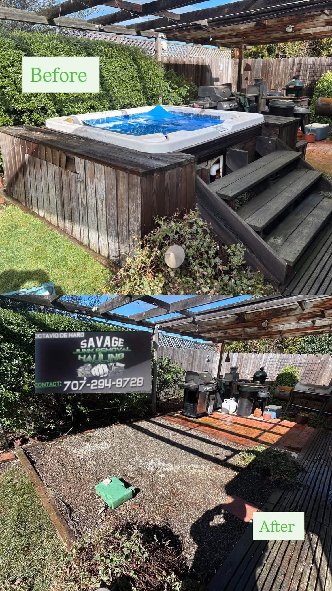 Hot tub & backyard cleanout — before and after
